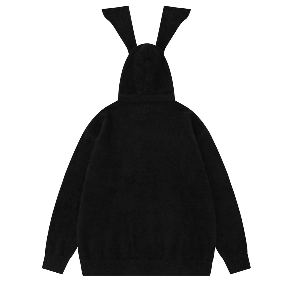 Cute Rabbit With Long Ears Hooded Sweater Fake Two Pieces Pullover