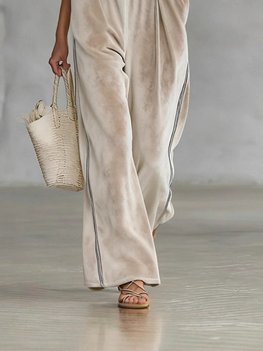 Stylish Casual Sporty Turtleneck Zip-up Wide-leg Pants Set