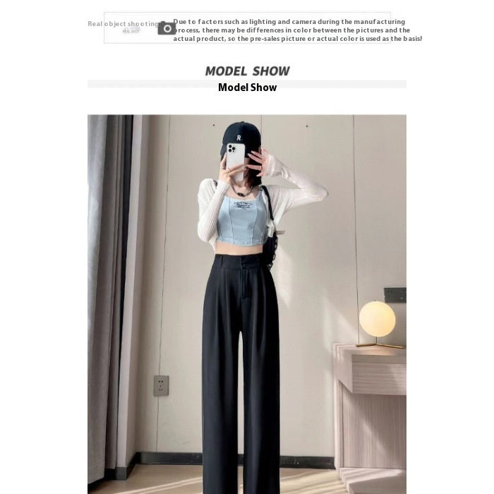 Green Ice Silk Wide-leg Pants Women's Summer Thin High Waist