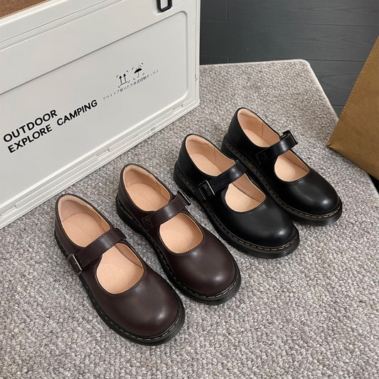Artistic Retro Low Cut Round Head Preppy Style Doll Leather Shoes