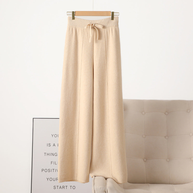 New High Waist Outer Wear Thick Wool Knitted Trousers Drape