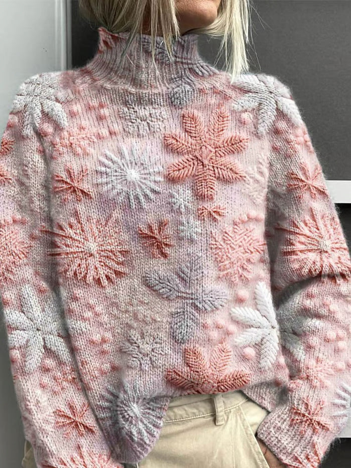 Printing Casual Cloak Turtleneck Pullover Women Abstract
