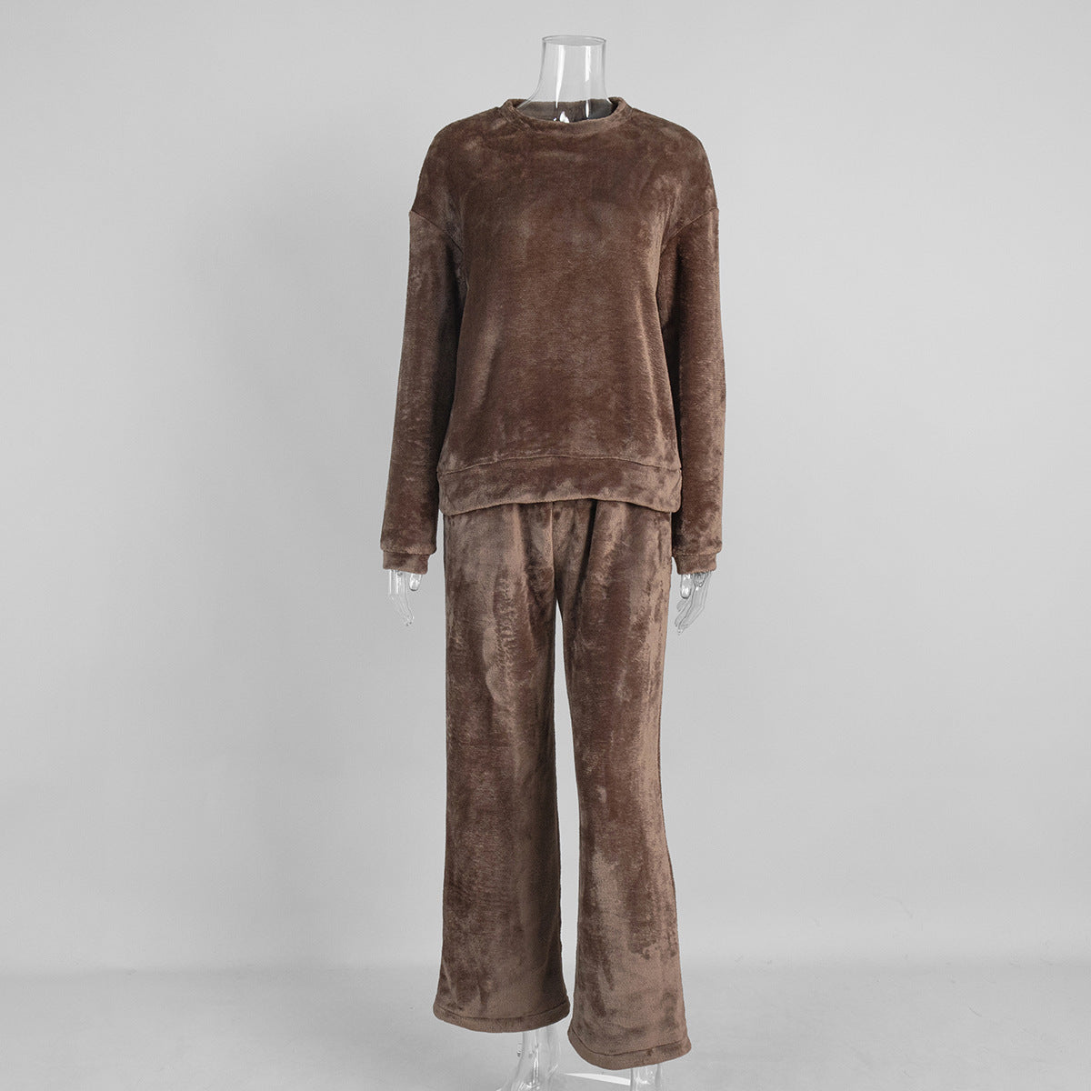 Womens Crew-neck Long-sleeve Top And Pants Pajama Set