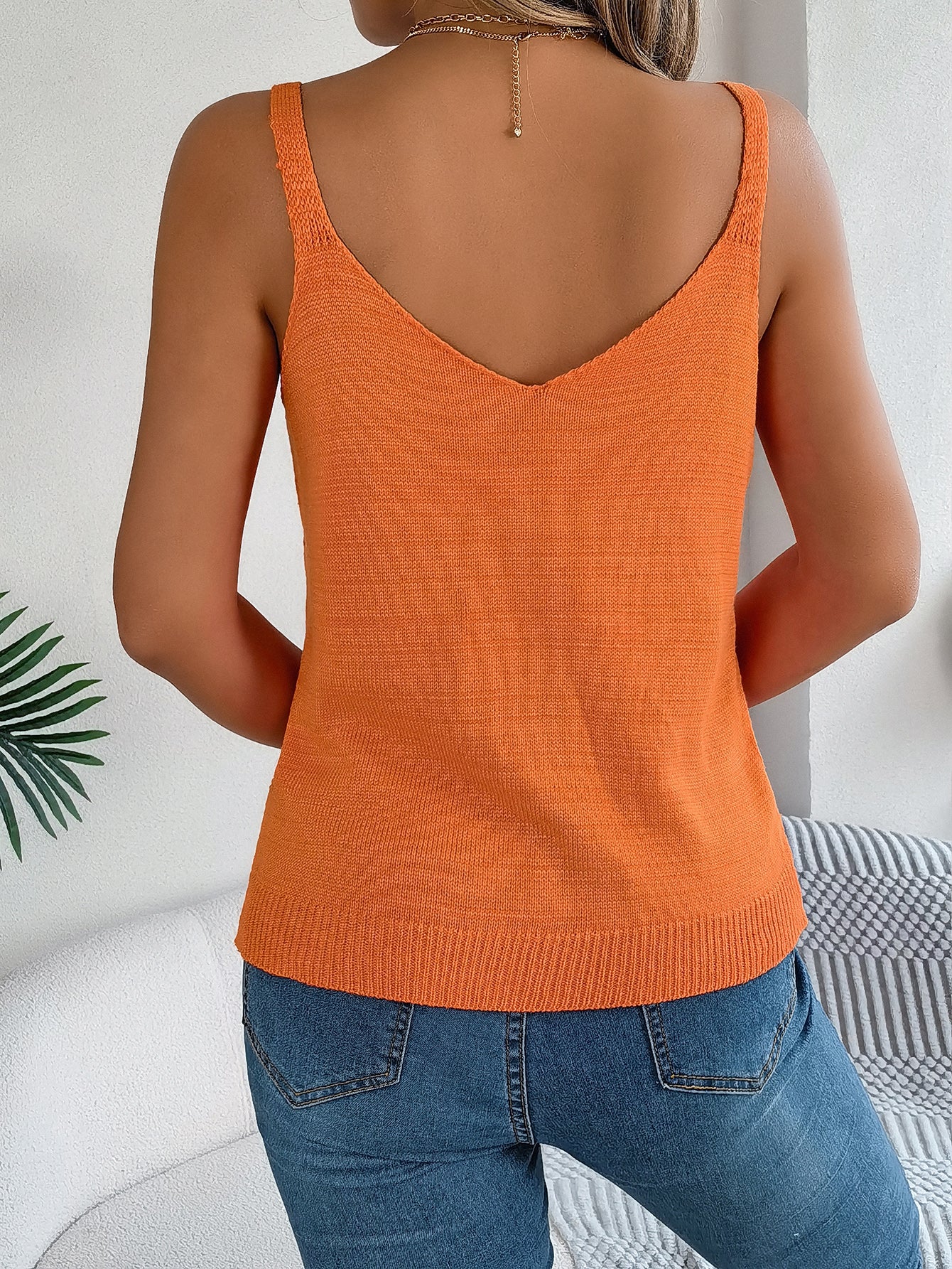 V-Neck Hollow Out Metal Button Camisole - Holiday Style