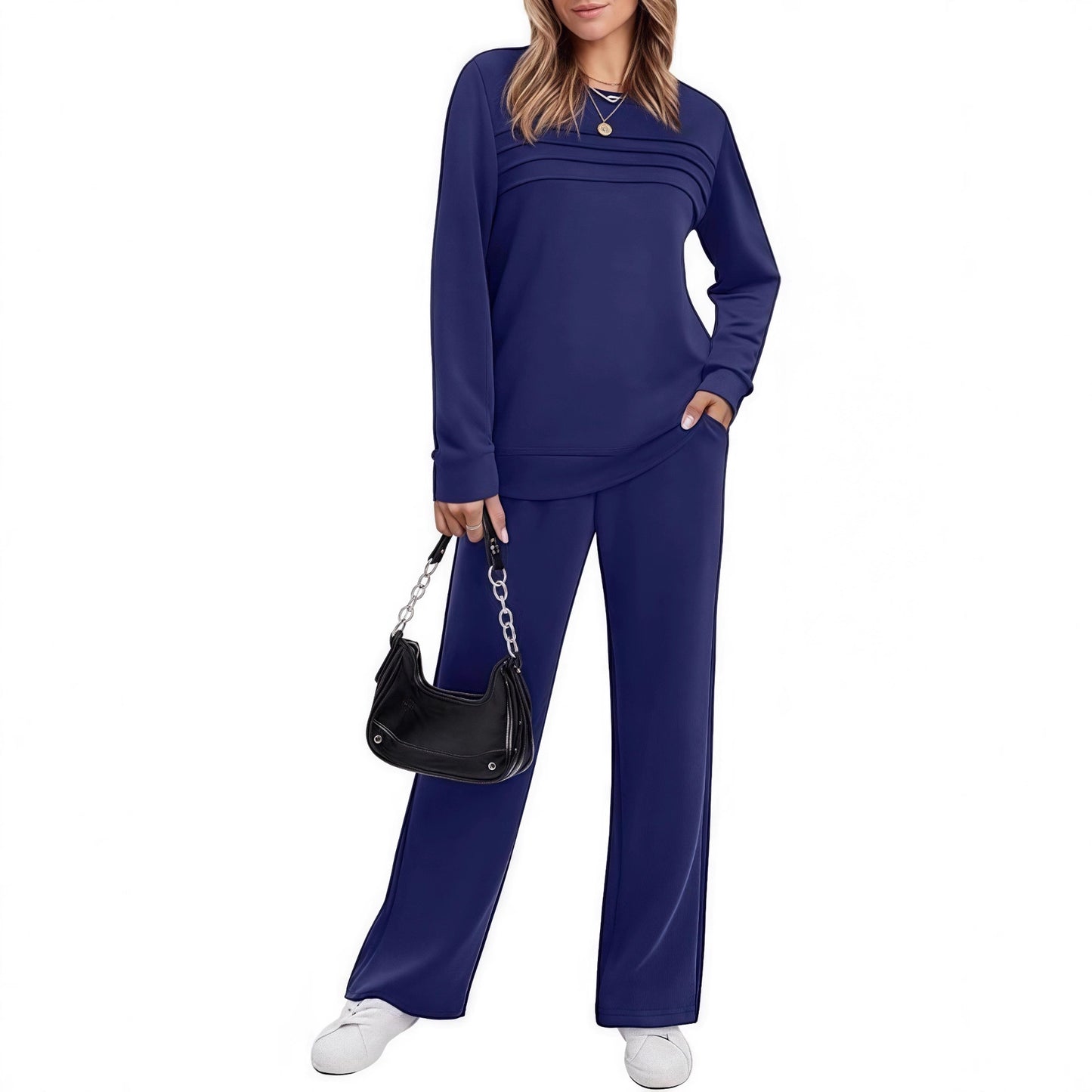 Casual Long Sleeve Drawstring Solid Color Commute Trousers Fashion Suit Women