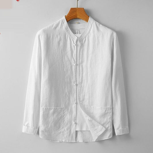 Mens Retro Chinese Style StandUp Collar LongSleeve Shirt