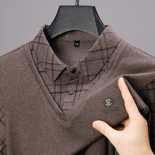 Middle-aged Men's False Two Pieces Long Sleeve T-shirt Sweater