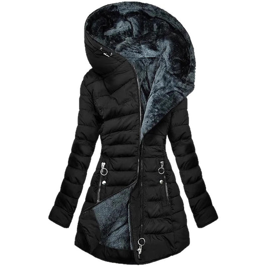 Women's Thick Cotton Coat With A Large Fur Collar