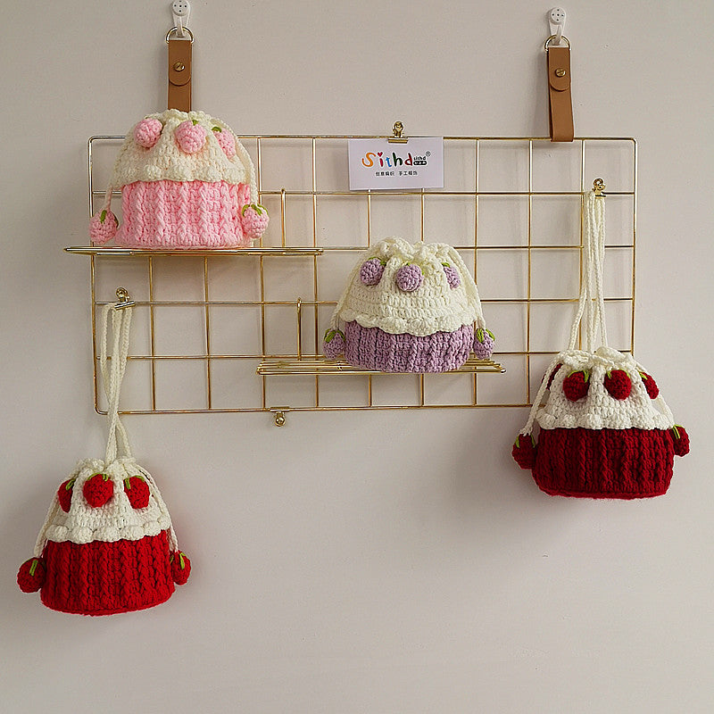 Strawberry Cake Woven Bucket Bag