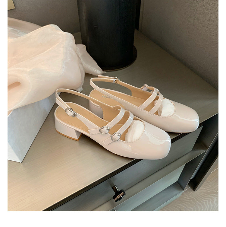 Women's Fashionable Retro Square-Toe Double-Breasted Sandals