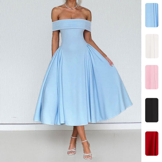 Sexet off-shoulder kjole med én skulder i ensfarvet design