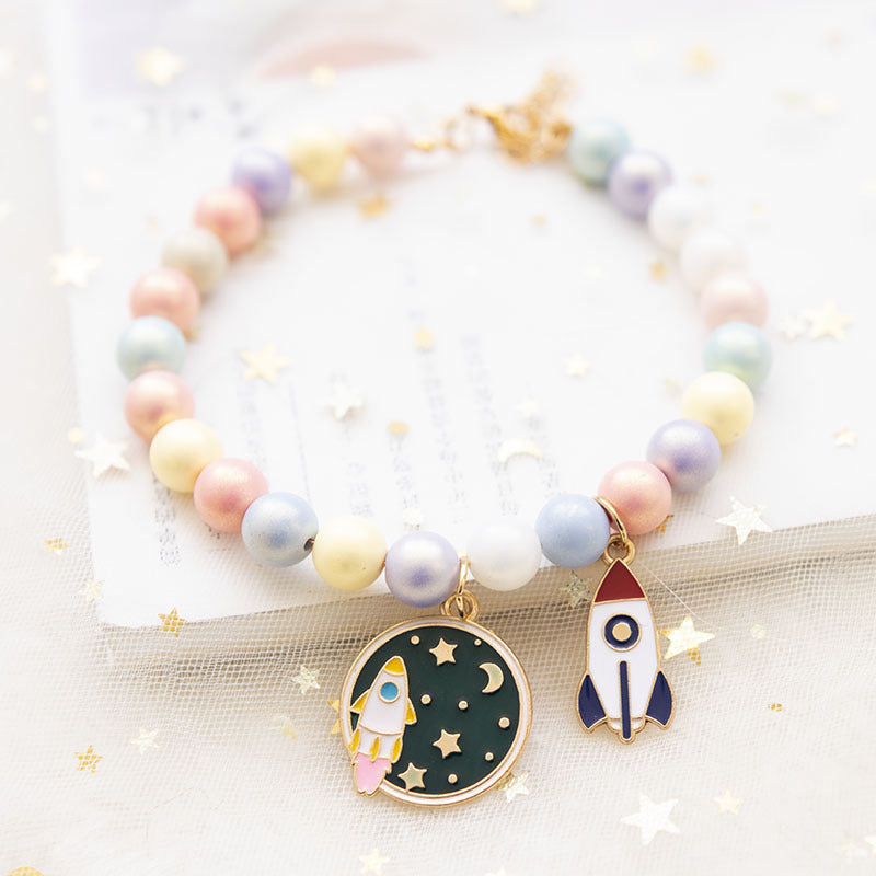 Fairy Girl Cat Pearl Necklace Pendant Pet Collar