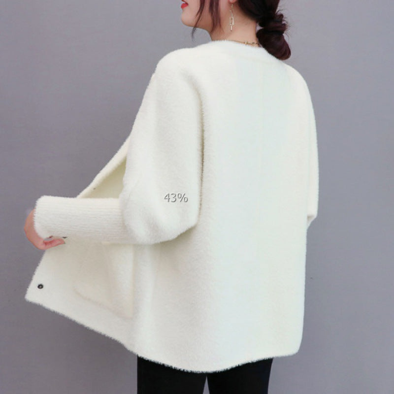 Loose All-matching Thickened Double-sided Velvet Knitted Cardigan