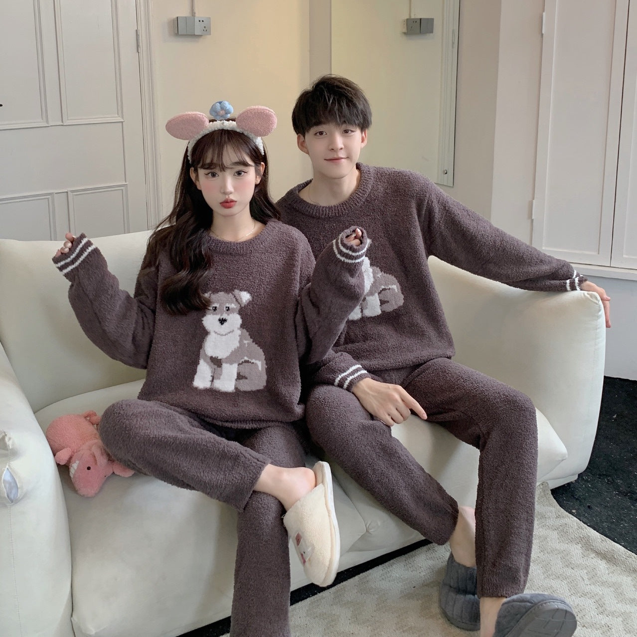 Gp Par Japansk Sød Hund Forælder-barn Blødt Hjemmetøj Langærmede Bukser Pyjamas Sæt Engros