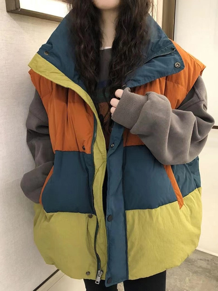 Loose Plus Size Down Vest Women's Color Matching Winter New