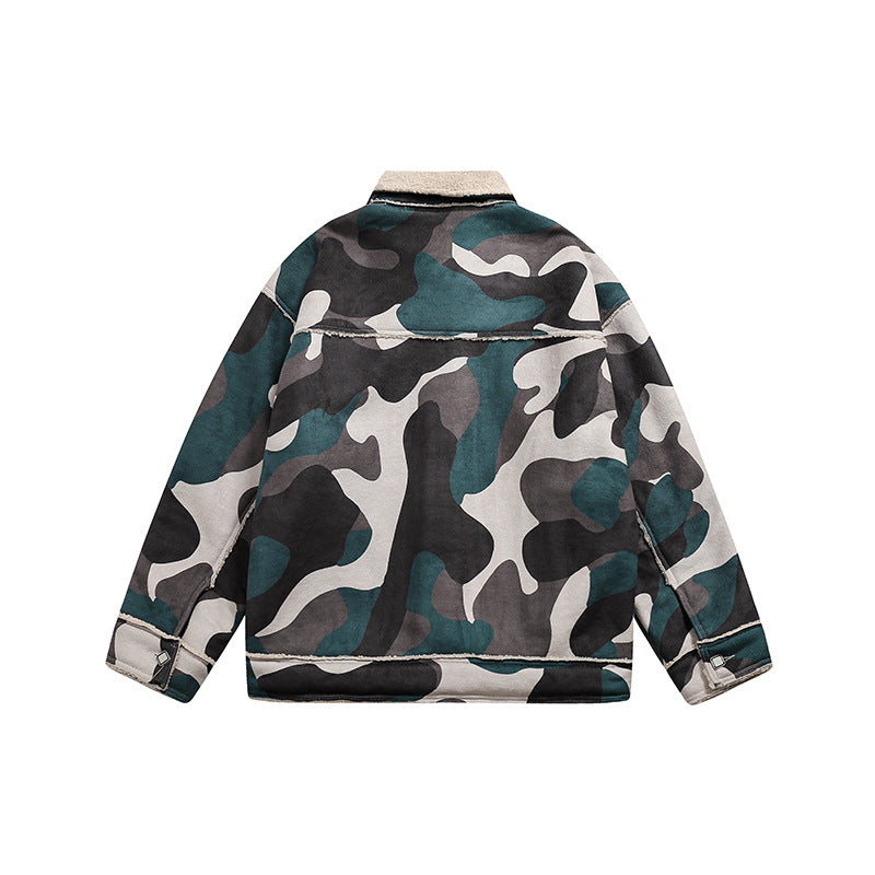 Winter New Camouflage Fleece Lapel Cotton Coat For Men