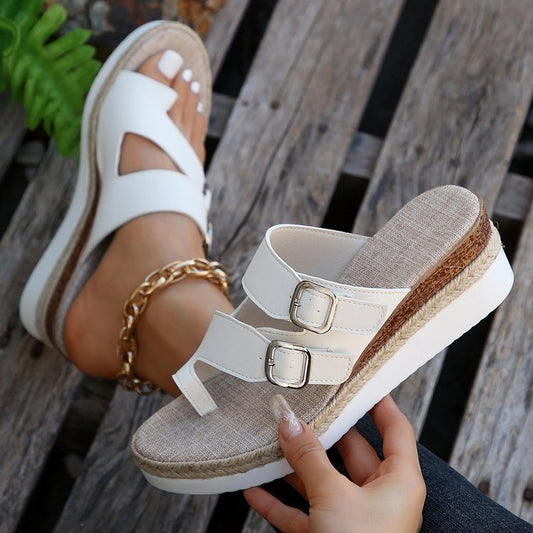Casual Wedge Finger Fit Design Peep Toe Woven Fashion Sandals