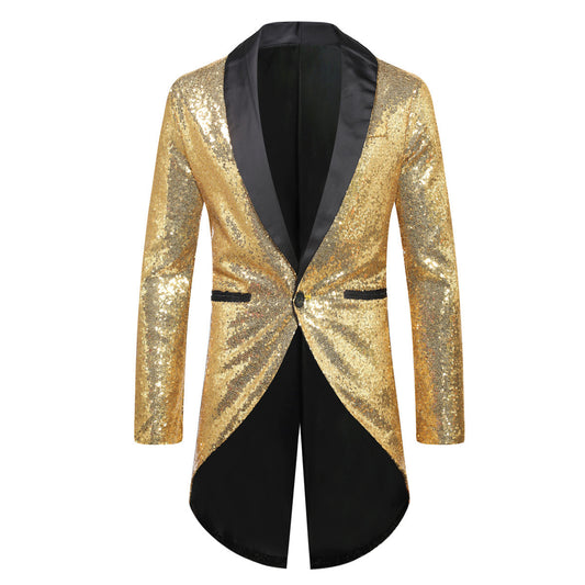 Fashion Sequin Suit AliExpress Foreign Trade Purchasing Men's Single-button Suit Tailcoat