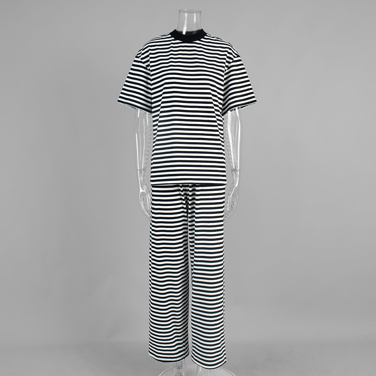 Striped Short Sleeved Long Pants Two-piece Set
