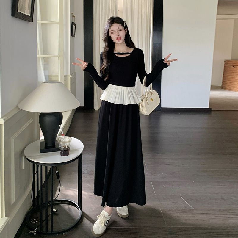 Women's Long-sleeved Top High-waisted Slim Skirt Two-piece Set