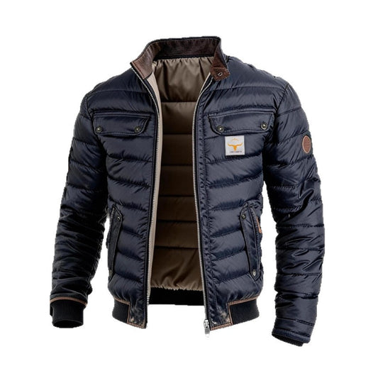 Vintage Leather Quilted Patchwork Thermal ZipUp Outdoor Jacket