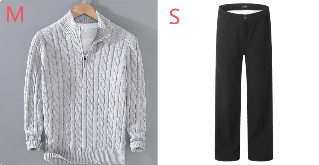 Half-high Neck Thickened Thick Needle Men's Sweater Zip Loose Pullover Knitwear