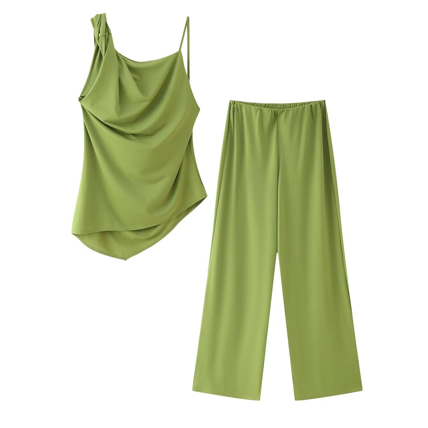 Asymmetrical Pleated Camisole And Wide-leg Pants Set