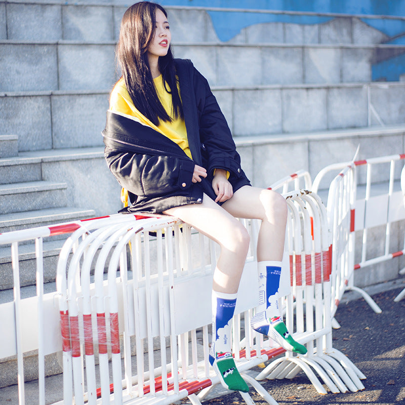 Women's Socks Spring And Summer Japanese College Style Plaid Geometric Milk Carton Tube Socks Breathable Sweat Absorbing Trendy Socks
