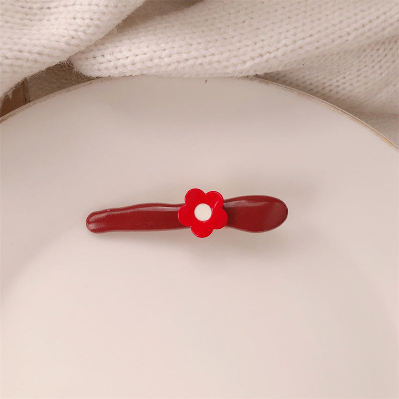 Red Stereo Love Heart-shaped Hairpin French Retro Dots Willow Leaf Clip