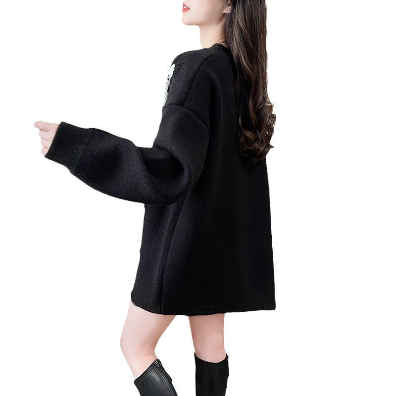 Autumn Crew Neck Brocade Sweater Long Sleeve Loose