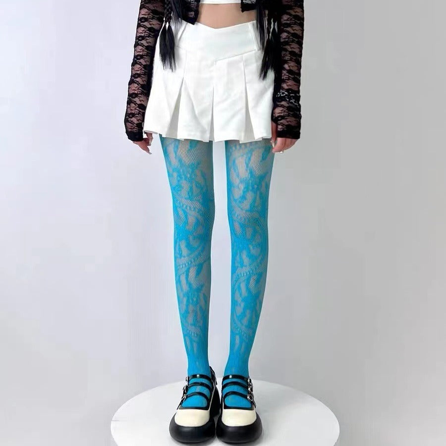 Sexy Stockings Fishnet Socks Flowers Print Hollow Out