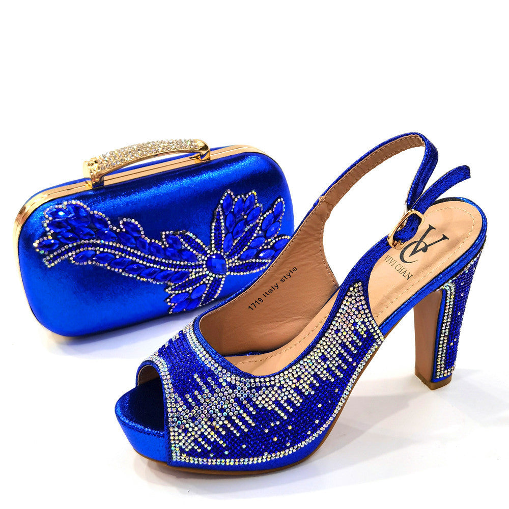 Pointed PU Rubber Fish Mouth Sandals With Buckle And Small Bag