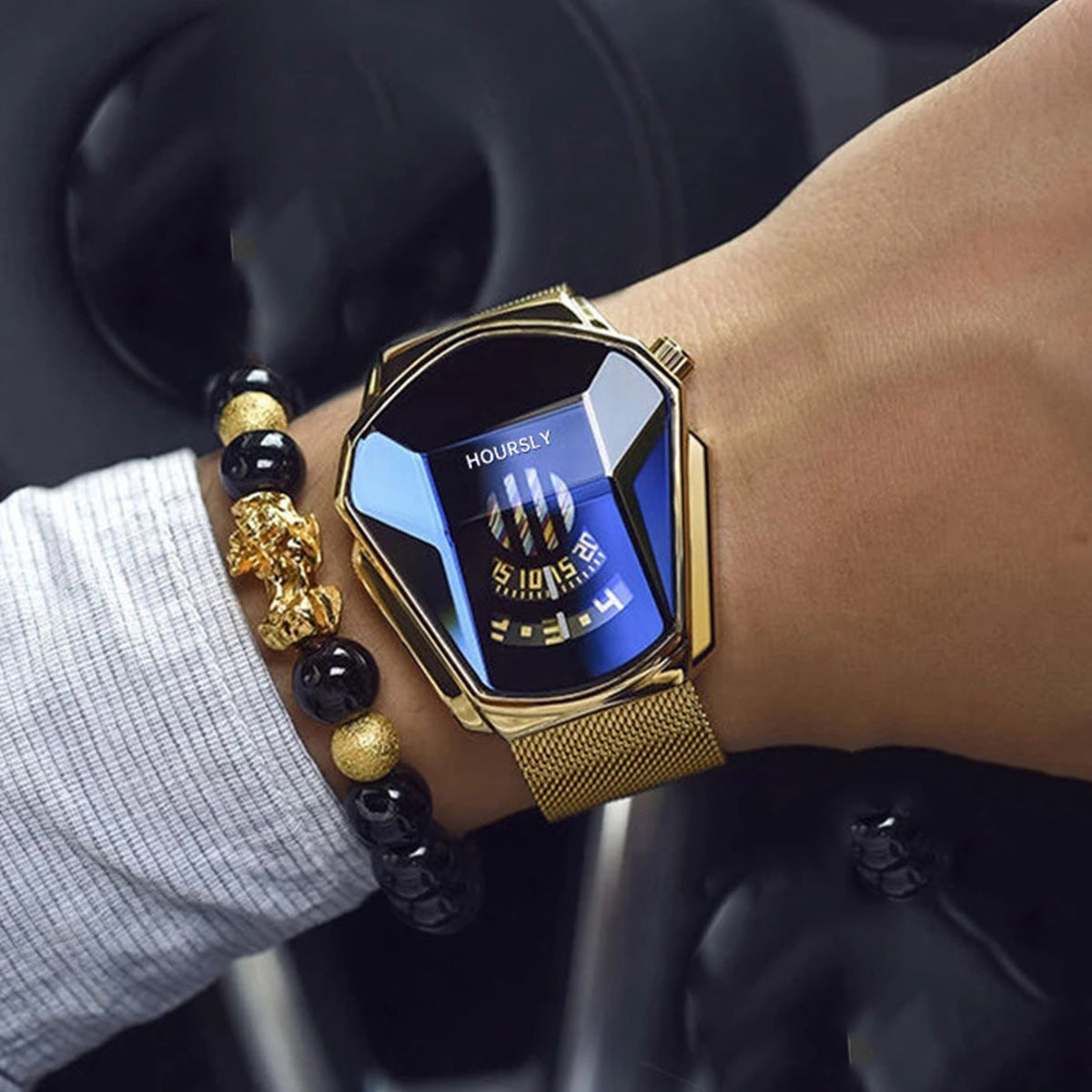 Turntable Steel-band Watch Pixiu Bead Bracelet Set