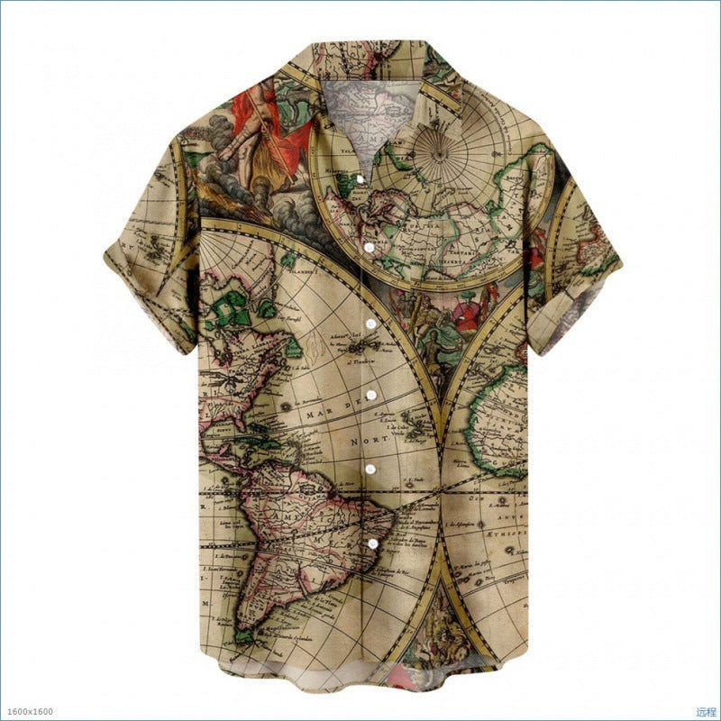 Summer Plus Size Men's Casual Fashion 3D Digital Printing Short Sleeve Shirt