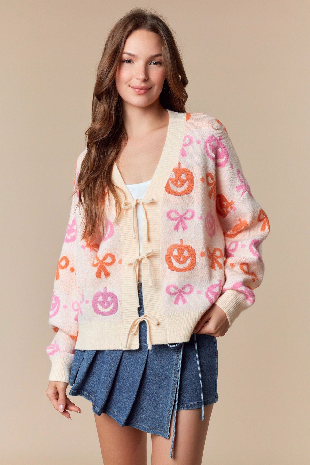 New Jacquard V-neck Cardigan Women's Long-sleeved Sweater