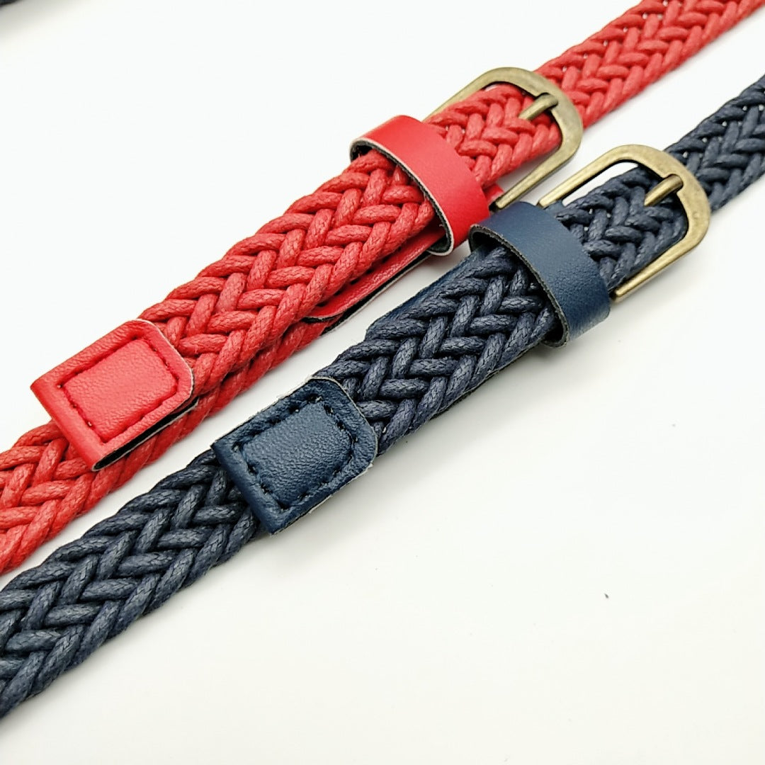 Retro Style Wax Rope Clothing Woven Belt Pu Bronze Alloy Pin Buckle Fashion Machine Woven Women's Belt