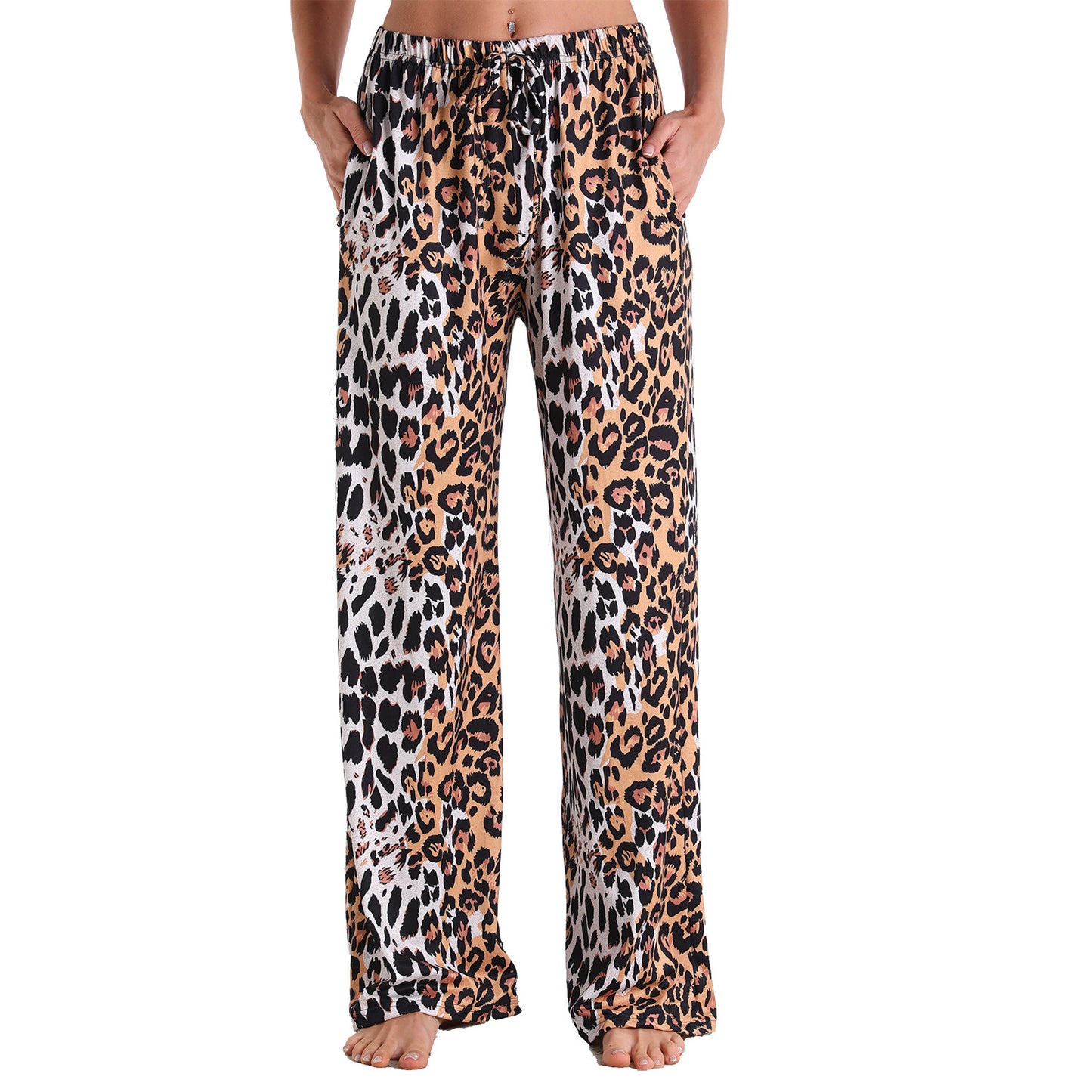 Stretch Cotton Straight-leg Pants Printing Elastic Cord Trousers
