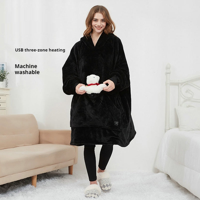 Trezoners varme-el-tæppe, USB-genopladelig trøje, pullover, pyjamas, hætte