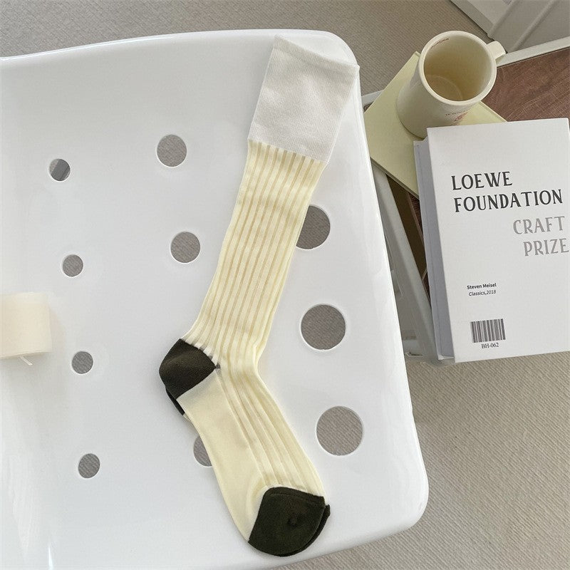 Summer Thin Long Vertical Bar Calf Socks