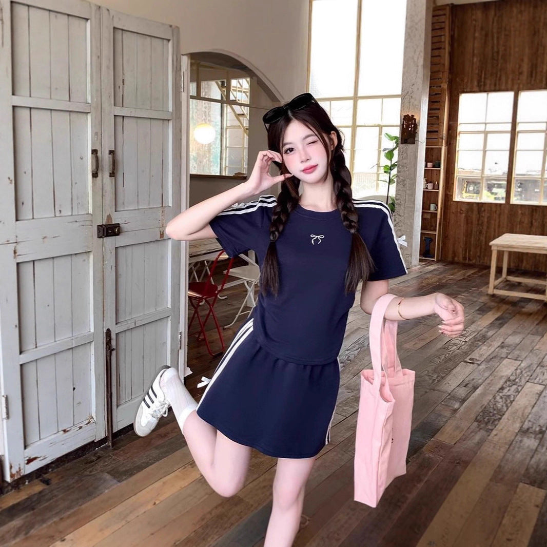 Women's Slimming Casual Short Sleeve Top And Skirt Two-Piece Set