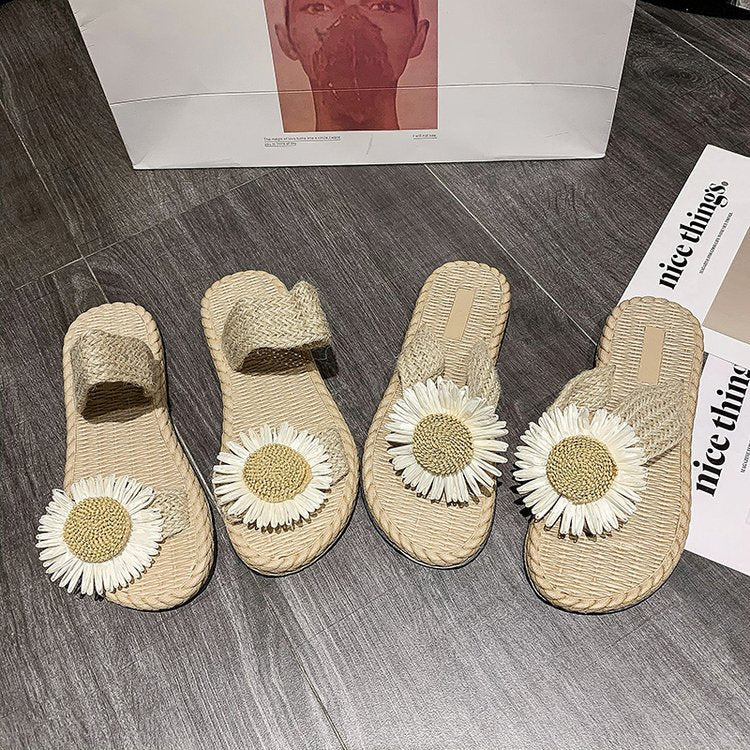 Outdoor Little Daisy Slippers Women's Outer Wear Flat Low Heel Slip-on