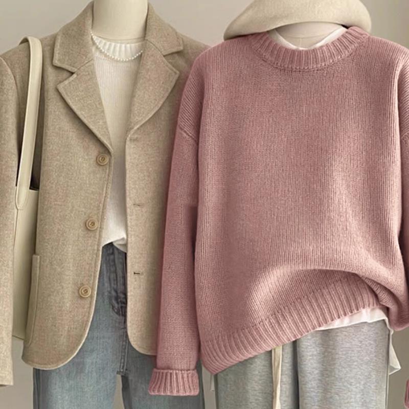 Retro Dark Green Sweater For Women Autumn And Winter Loose