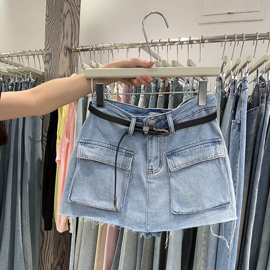 line Short Denim Skirt Pants