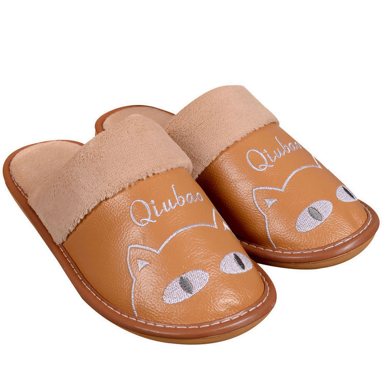 Warm Cotton Slippers For Couples Parent-child Non-slip Leather And Wool Slippers