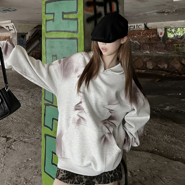 Spray Painting Tie-dyed Turtleneck Hooded Sweater Men's Loose Casual