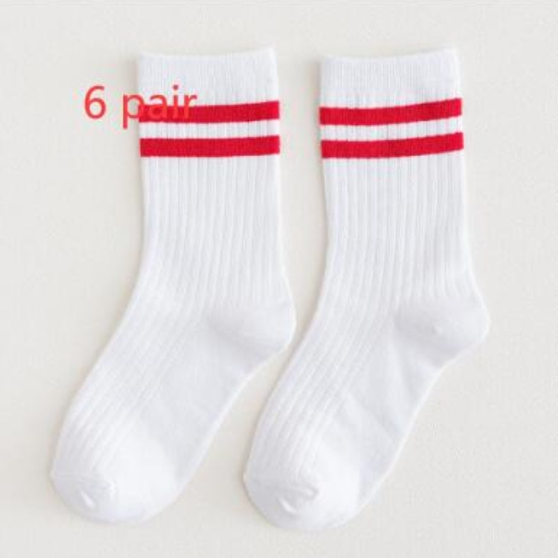 Mid-calf Length College Style Parallel Bars Trendy Retro Women's Striped Socks