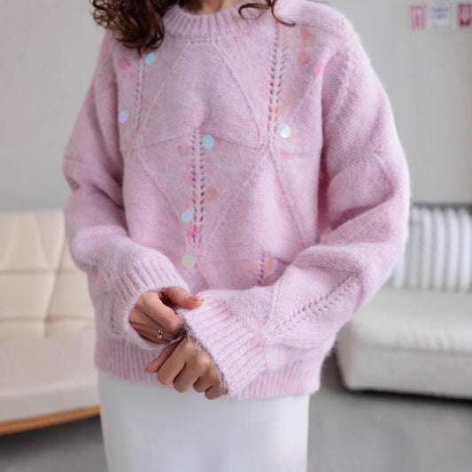 Sequined Knitted Loose Pullover Lazy Casual Sweater