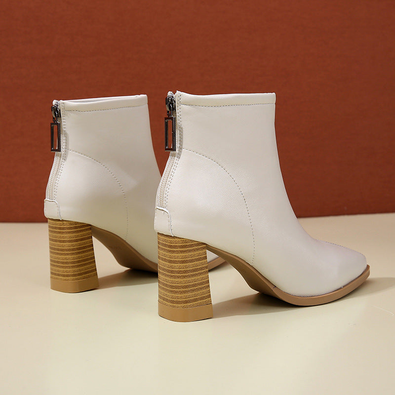 Pointed Toe Women's Chunky Heel Fashion Back Zip Martin Boots