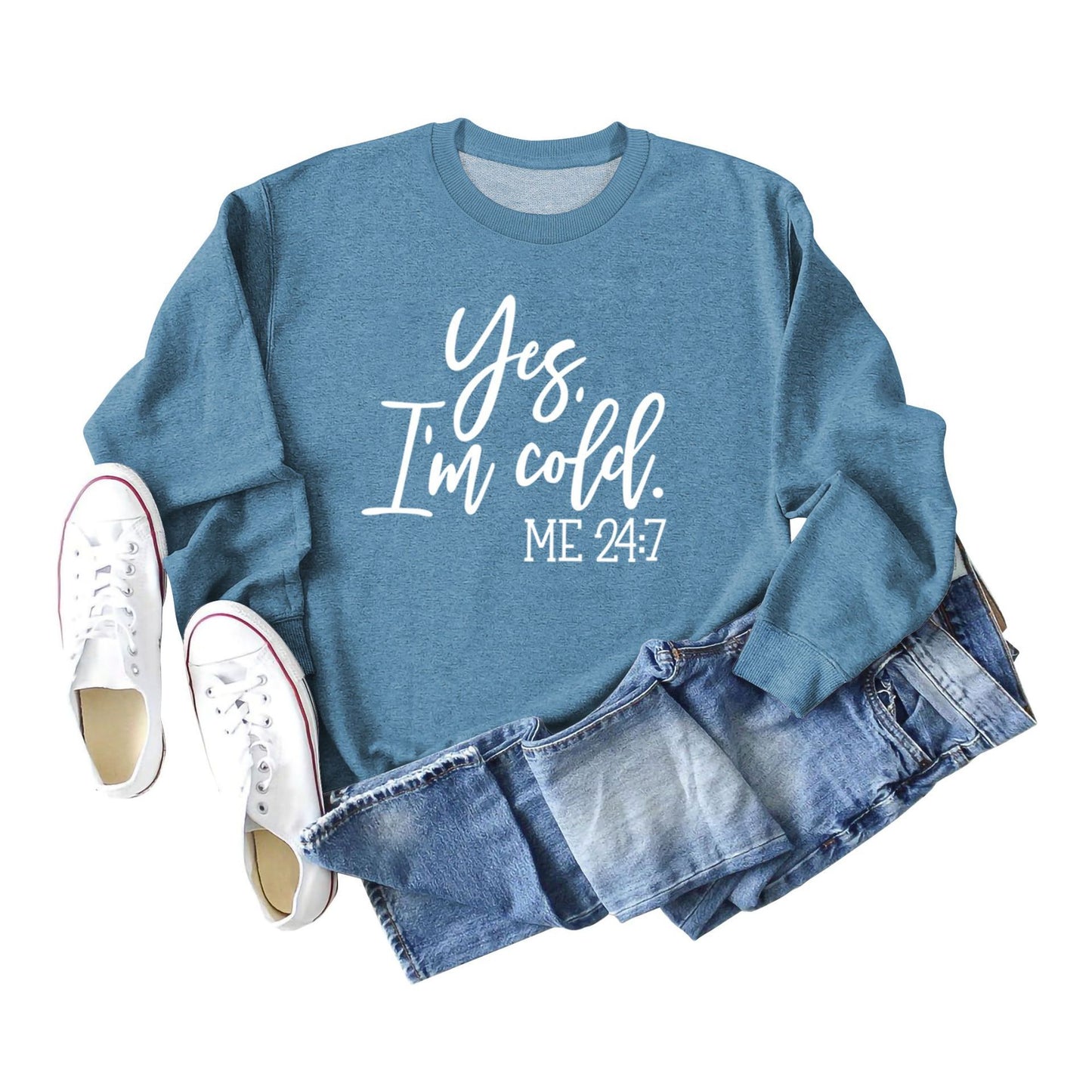Sweatshirt med Bogstavprint, Rund Hals, Bomuld, Retro Fashion til Kvinder