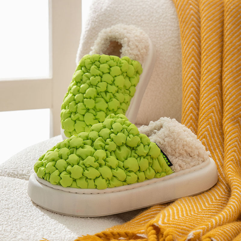 Autumn And Winter New Candy Color Puff Face Static Elegant Couple Home Can Be Worn Outside Warm Cotton Slippers